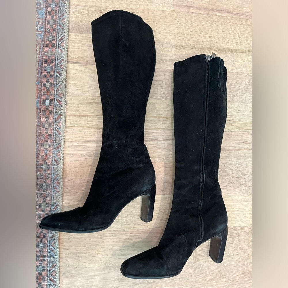 Enzo Angiolini Black Suede Heeled Boots - good for fuller calves!
